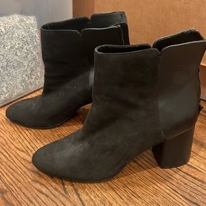 Black Suede and Leather Pointed Toe Booties